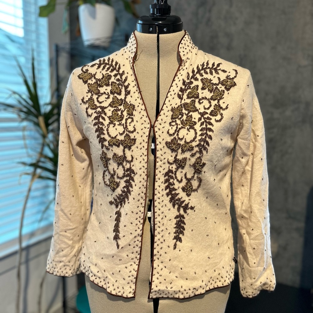 COPY - Vintage Sequined and Beaded lambs Wool Cardigan Sweater Jacket /50s Card…